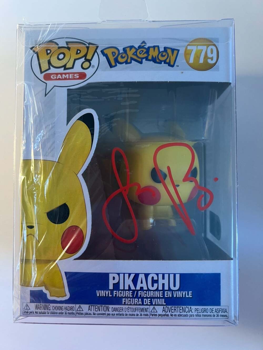 💥💥 Authentic Pokémon Pikachu (angry) - 779 - Signed by Jason Paige -SWAU cert